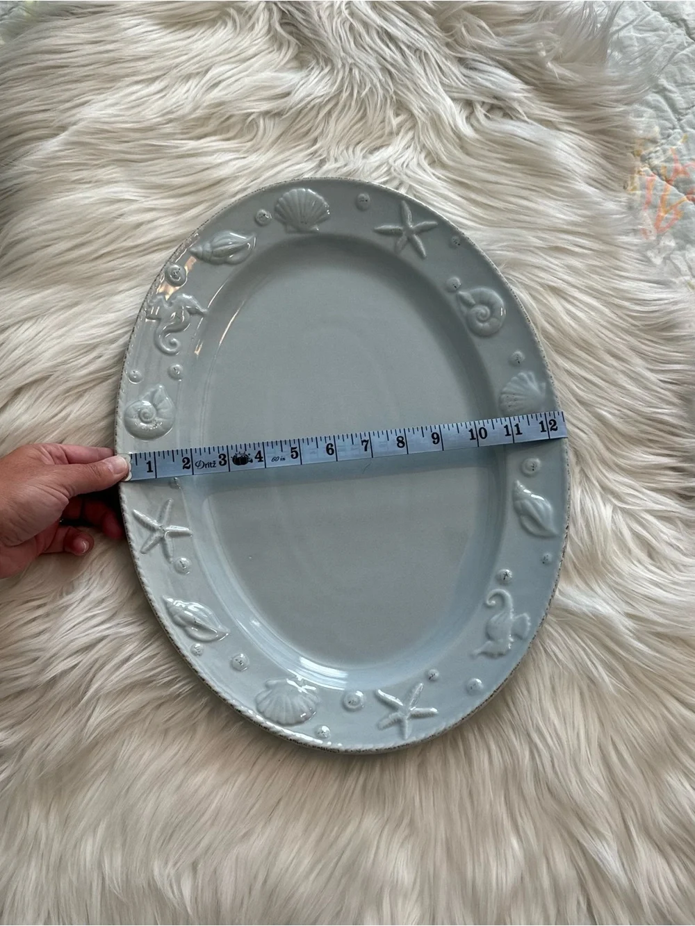 Vintage Nantucket Home Pale Blue Oval Sea Life Embossed Serving Platter